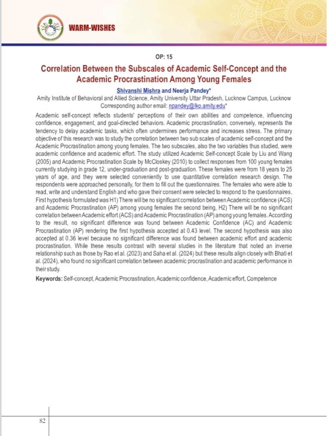 Research publication on academic self-concept and academic procrastination among young females