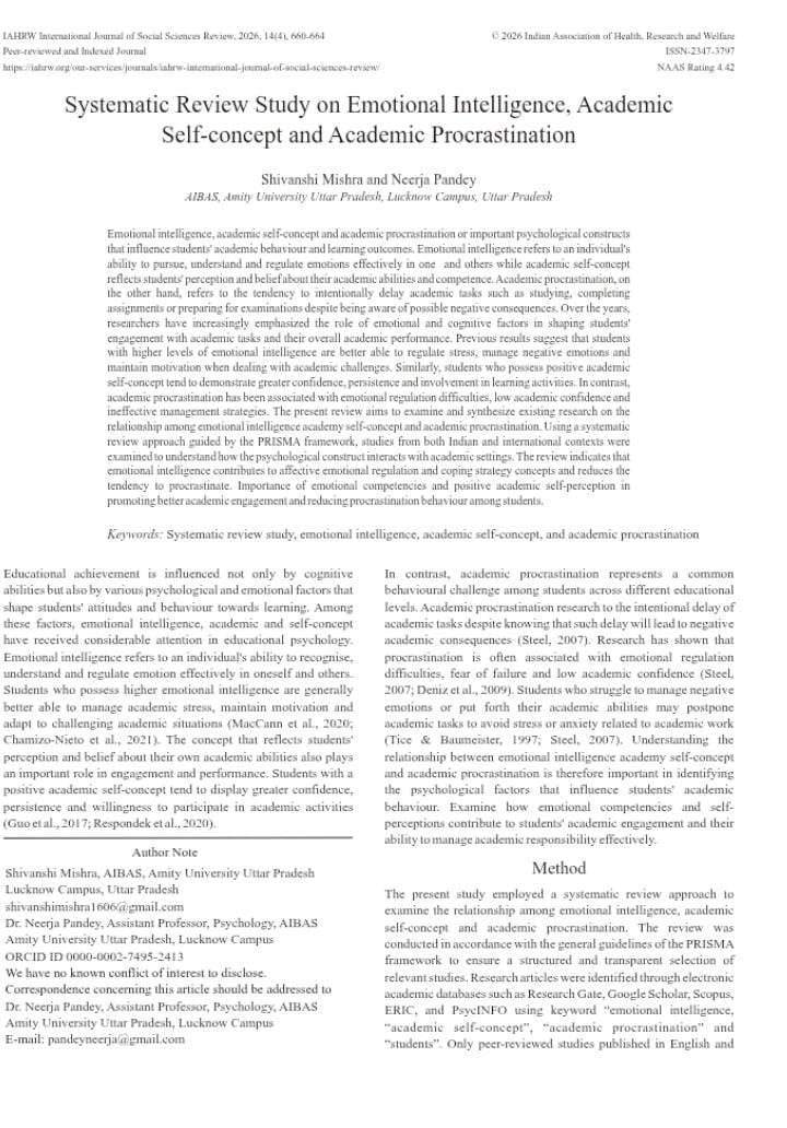 Systematic review publication on emotional intelligence, academic self-concept and academic procrastination