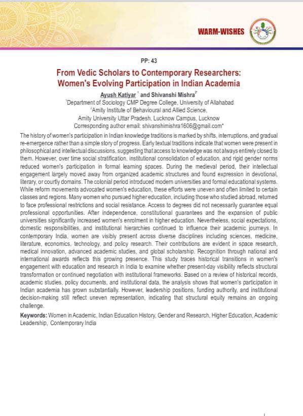 Research publication on women’s evolving participation in Indian academia