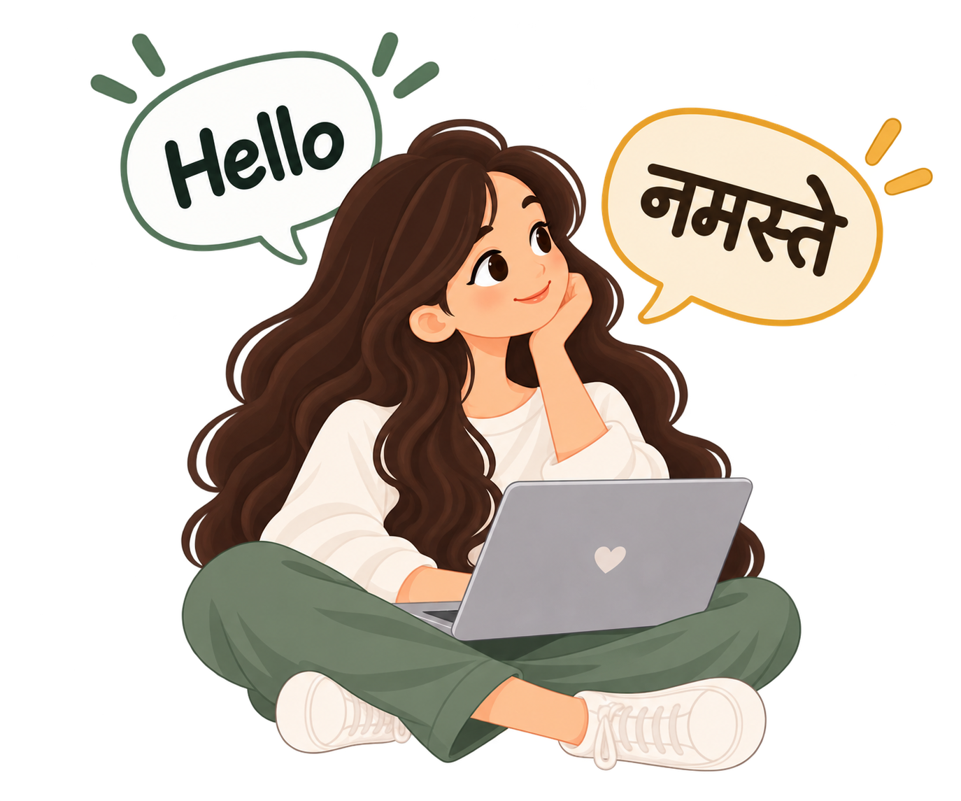 Illustration representing a conversation offered in Hindi and English