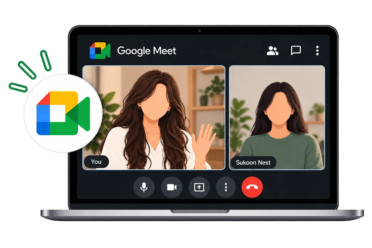 Meet on Google Meet for your session — video call in a browser